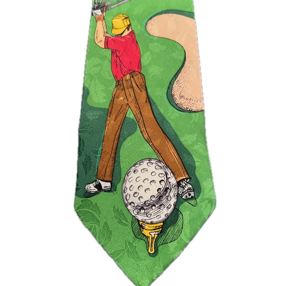 Nicole Miller Green and Black Golf Themed Tie